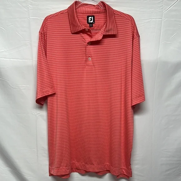 Footjoy Lisle Classic Pencil Stripe Polo Flamingo color NBC Golf Logo Men's XL - Picture 2 of 5